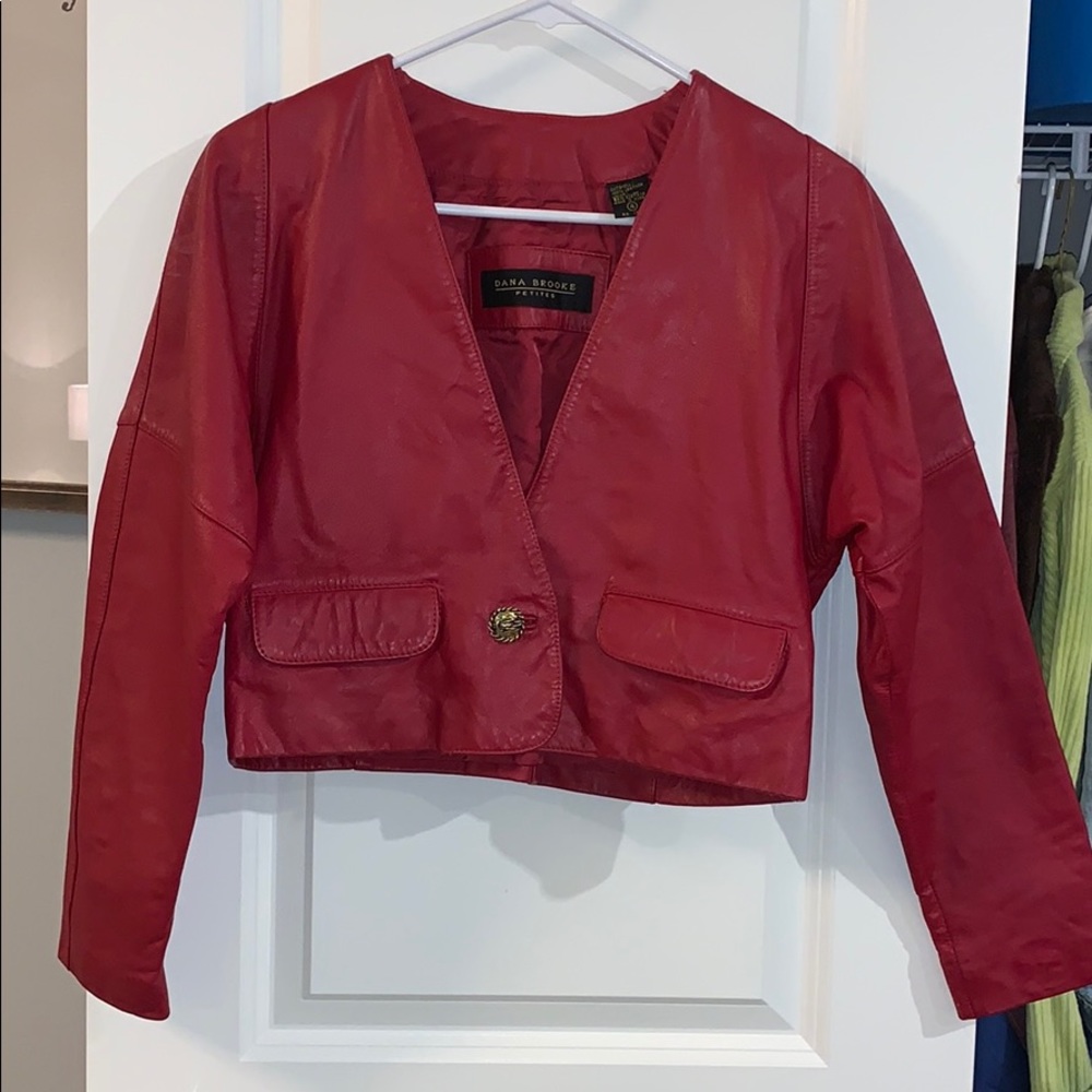 Vintage 80s Dana Brooke Crop Red Leather Jacket